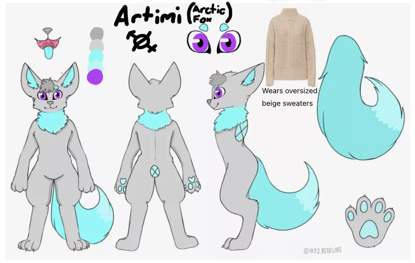 To the 4 people who’ll see this, and the 0 who’ll care. Here’s my first sheet of my Fursona