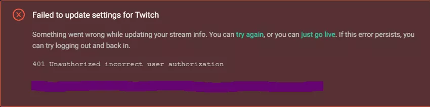 Tried switching to streamlabs but get this message when i try to start stream