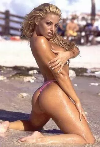 Trish Stratus on the beach in 1998