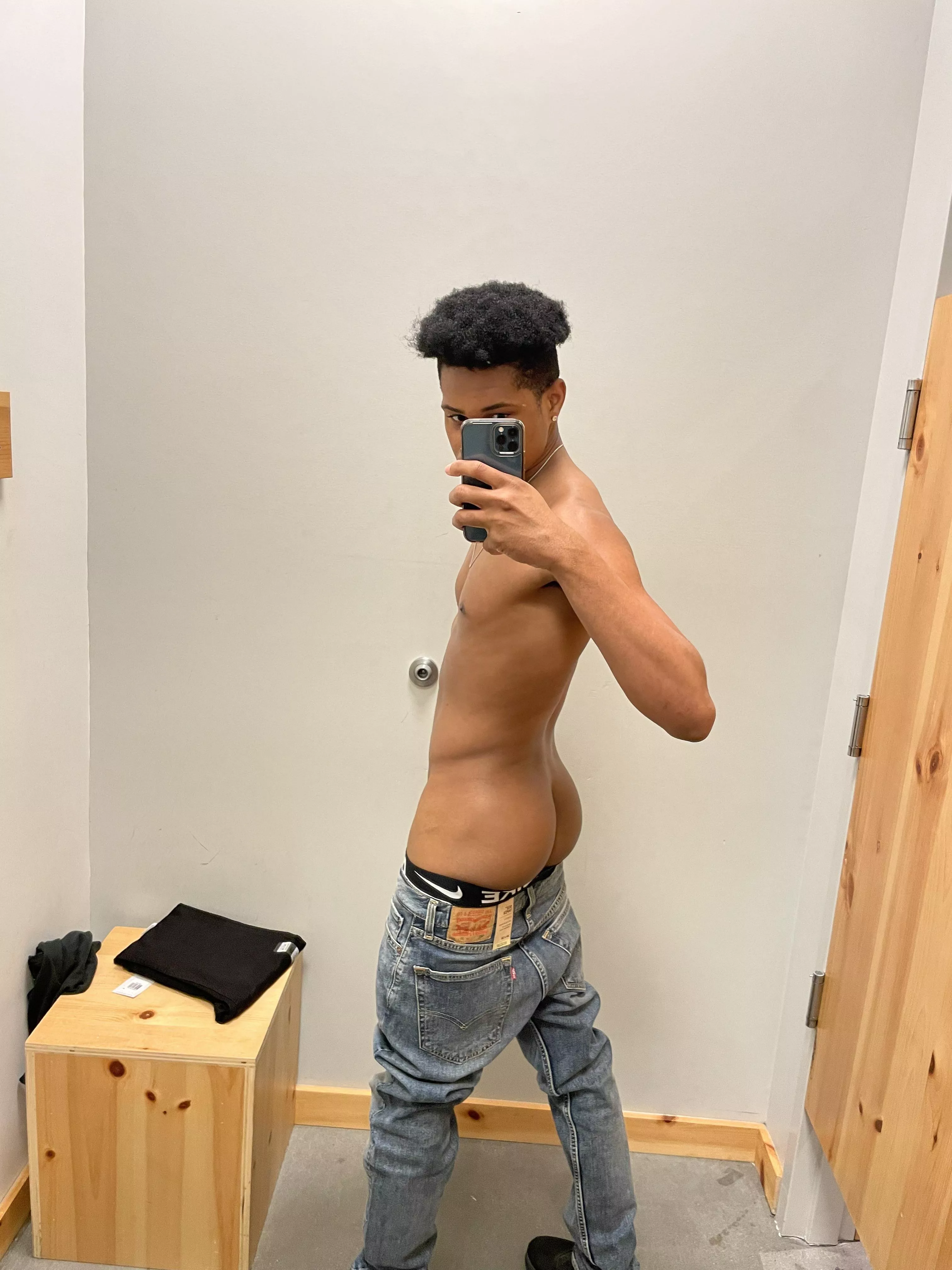 Trying on jeans