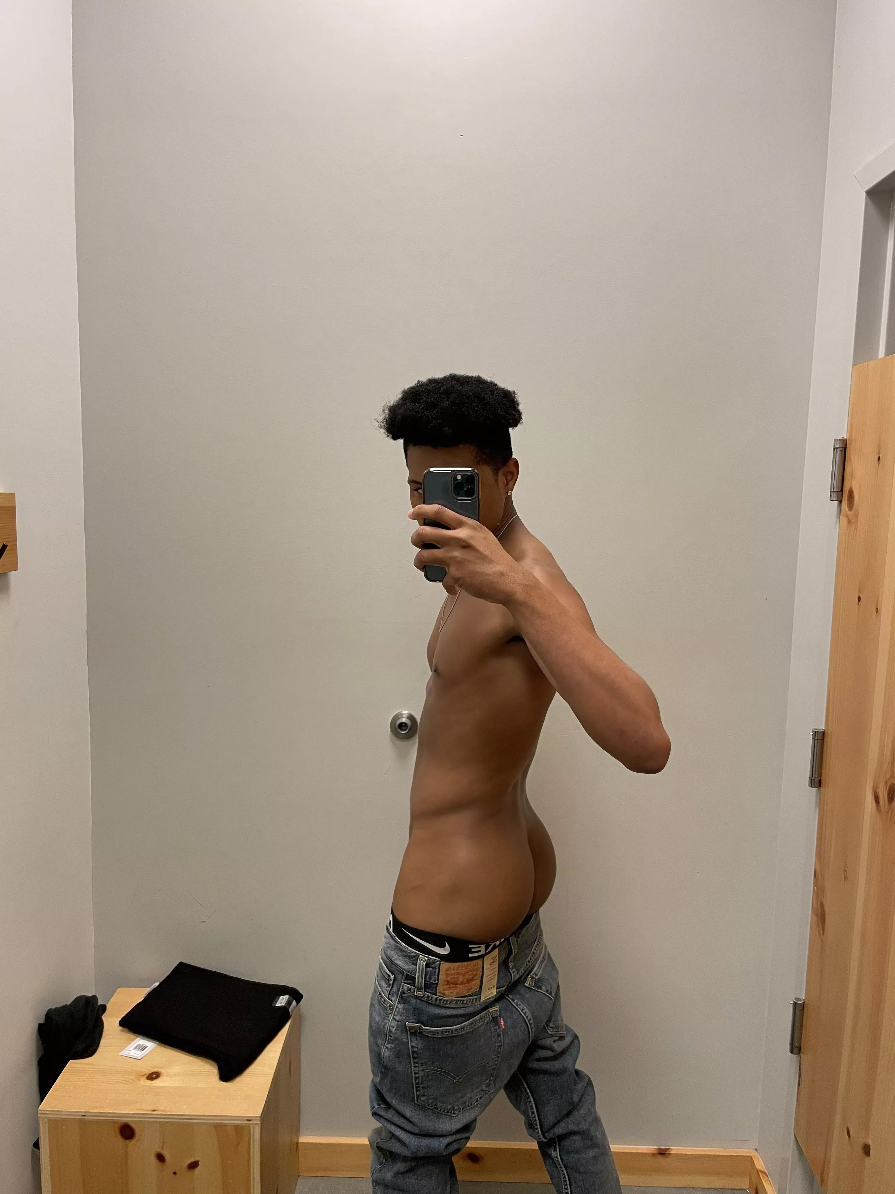 Trying on jeans