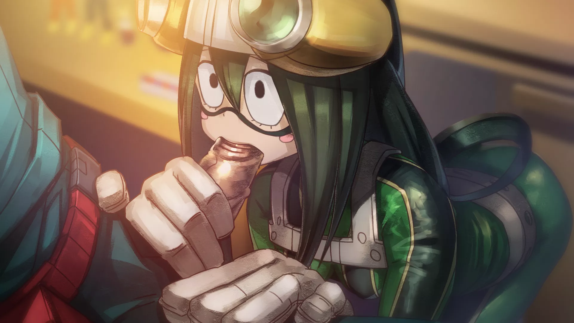 Tsuyu sucking Deku off [Shibayama Mofu]