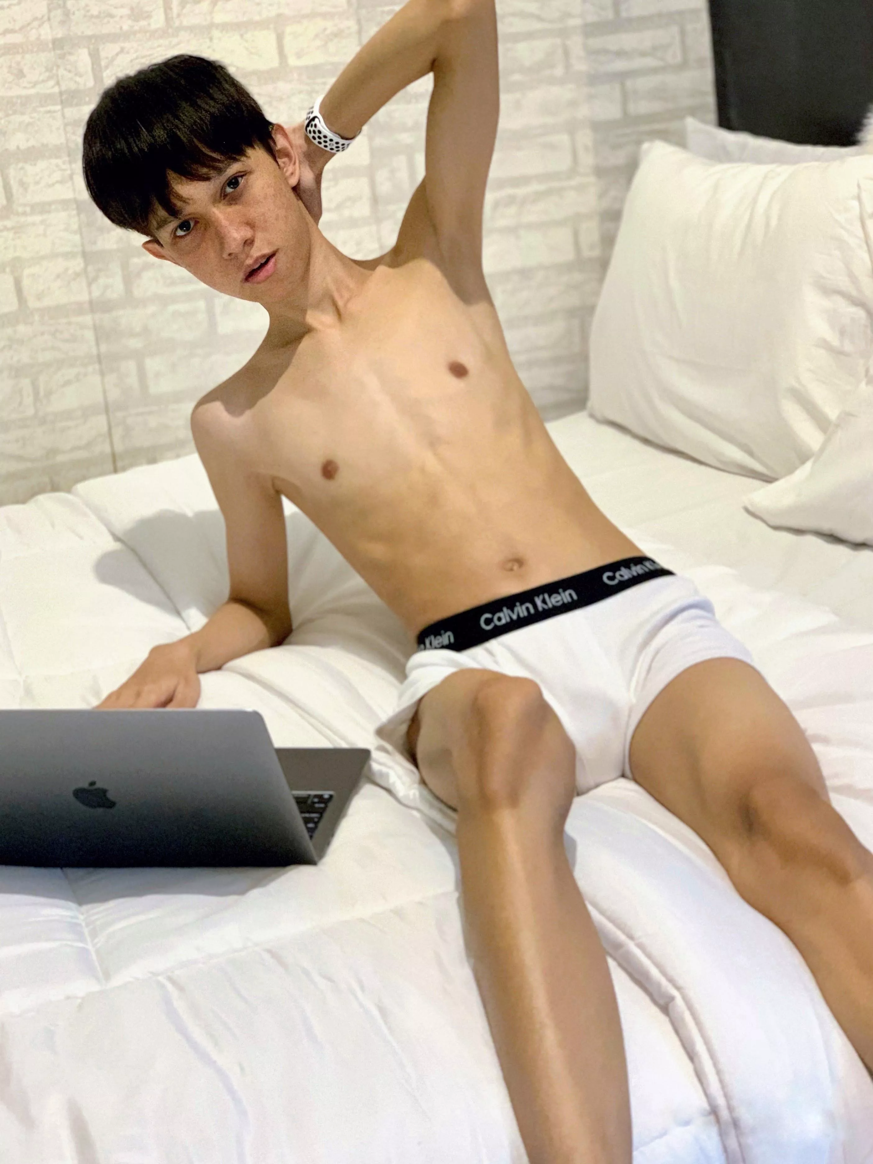 Twink boy watching p*rn in bed ðŸ’¦