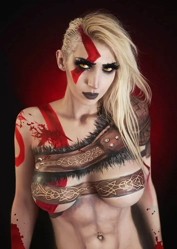 Twitch Partner Intraventus as Kratos from God of War (Body painted)