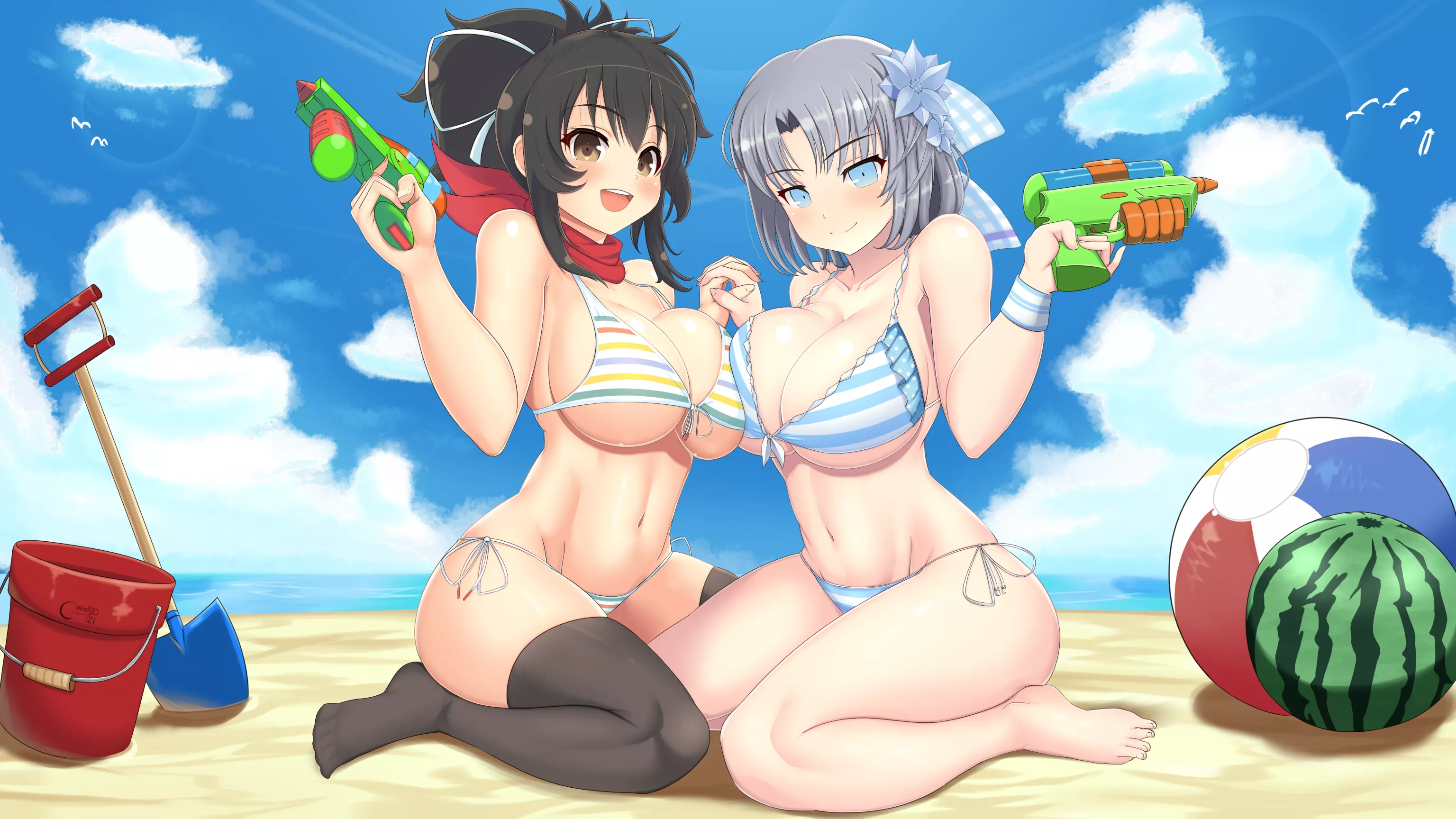 Two beauties in swimsuits are always better than one.