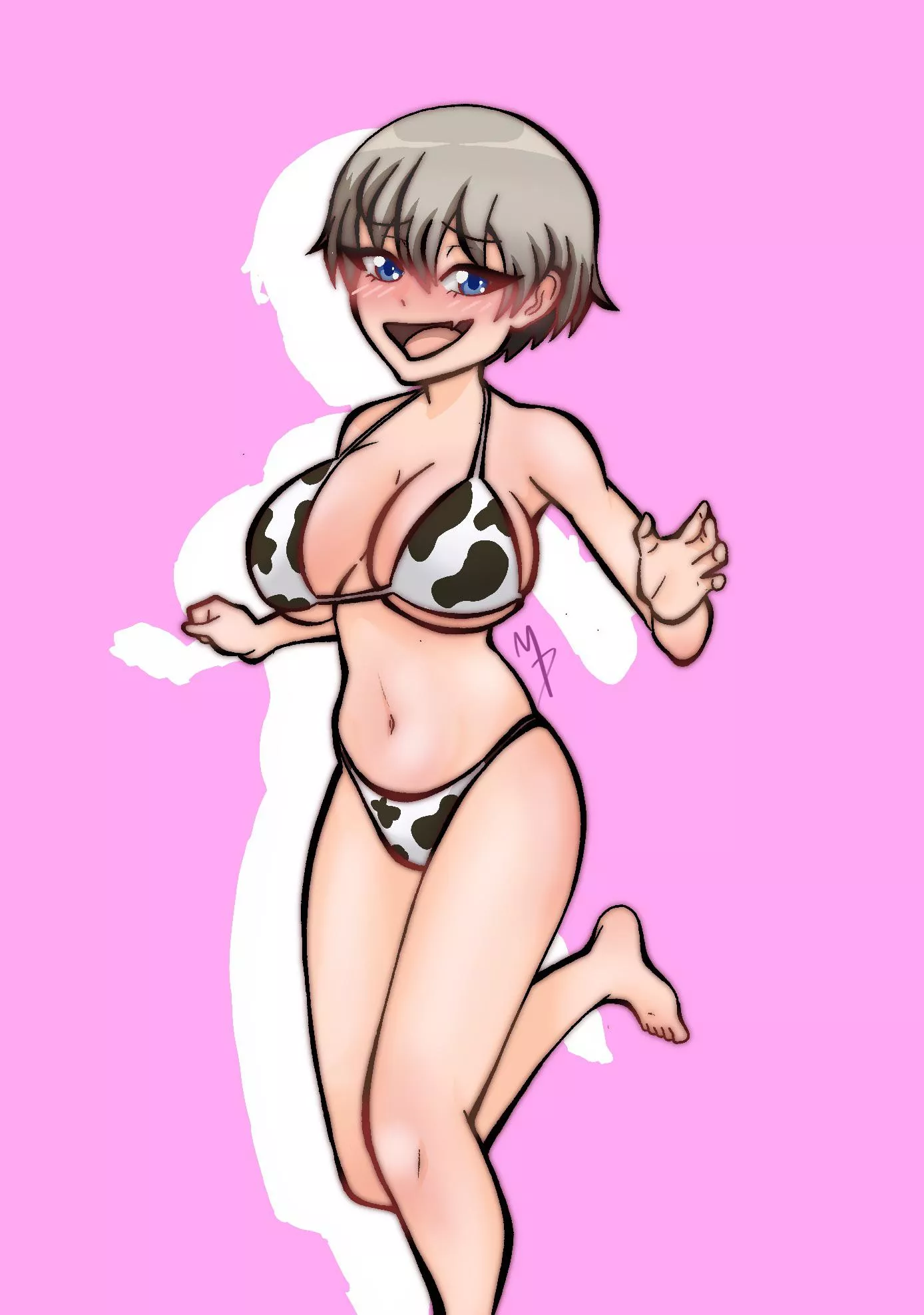 Uzaki with the cow swimsuit