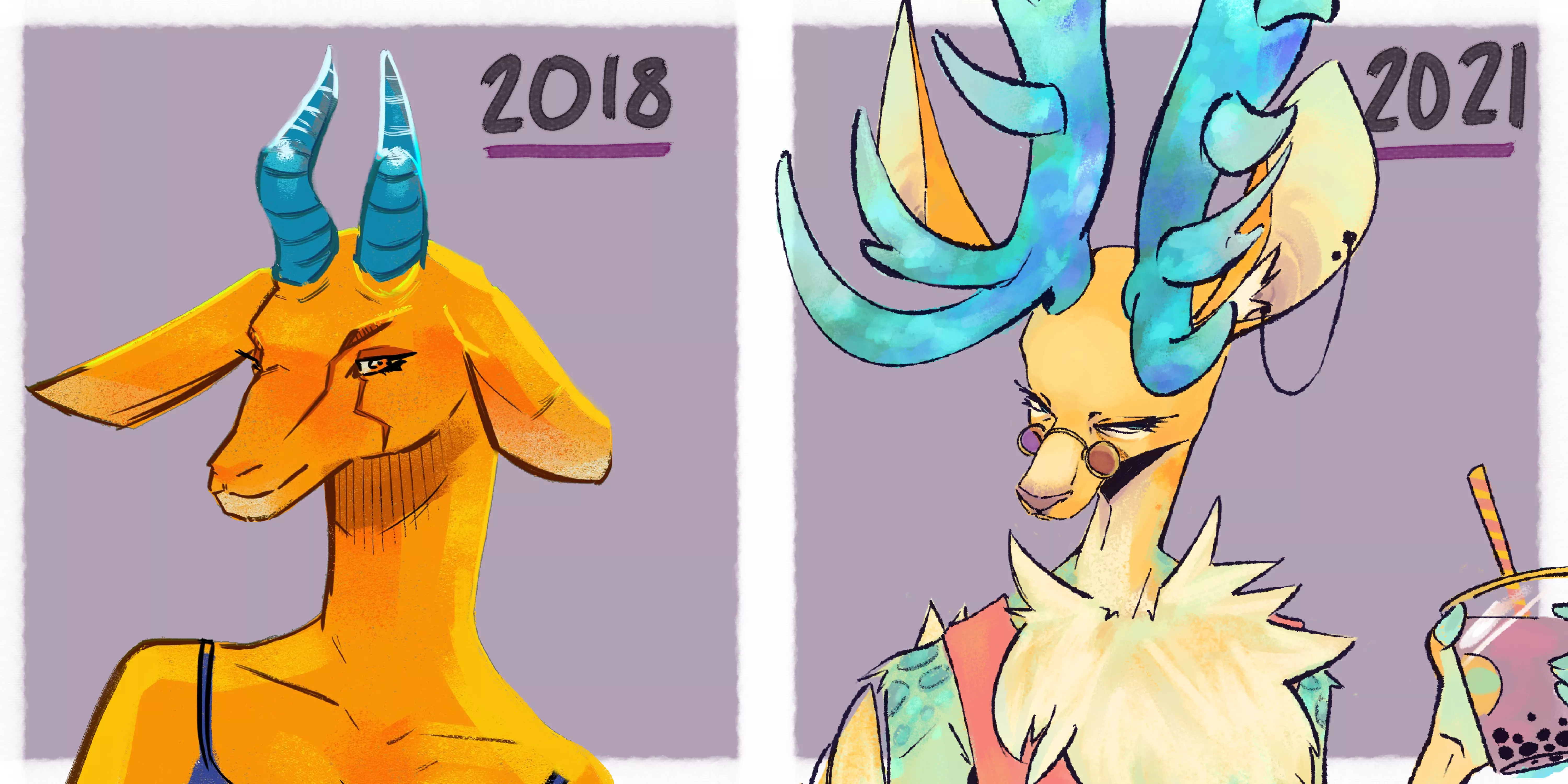 Wanted to share my art progress with my main 'sona :3c feels good to look back! (art by me @opal_antlers over Twitter!)