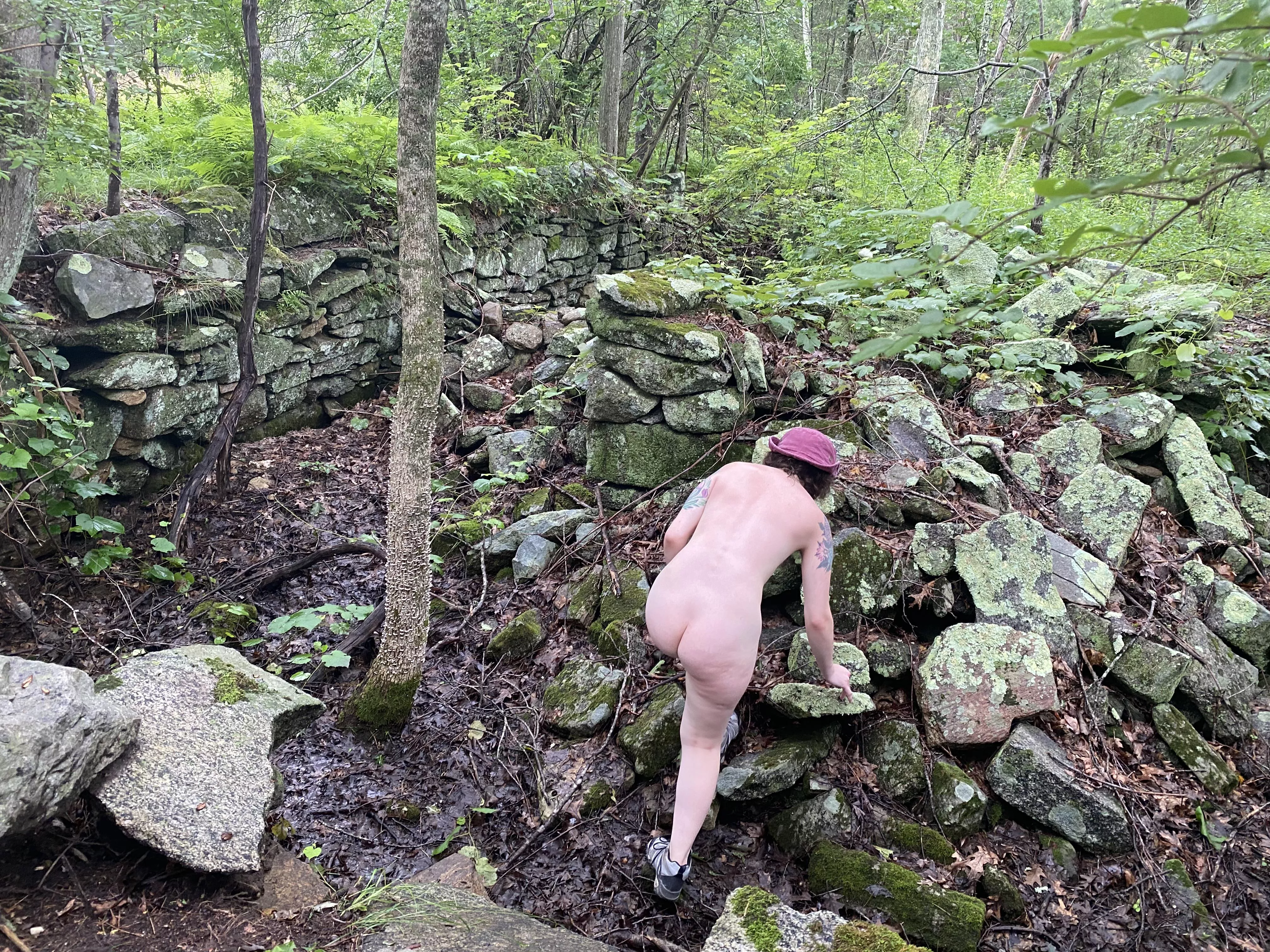 We found an old stone house built in the ground, it was so fun climbing around naked inside :)