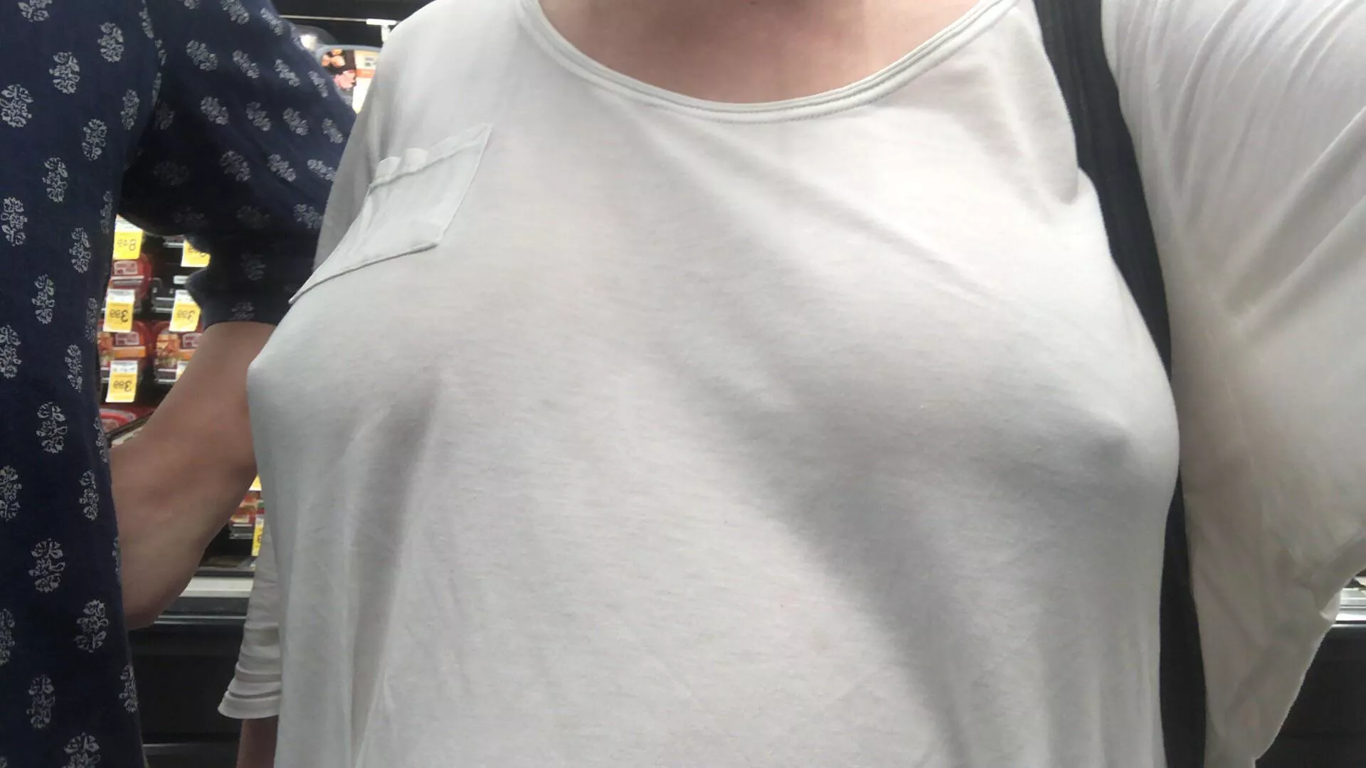 went to the grocery store braless in a white shirt on request and enjoyed the attention way more than i thought i would