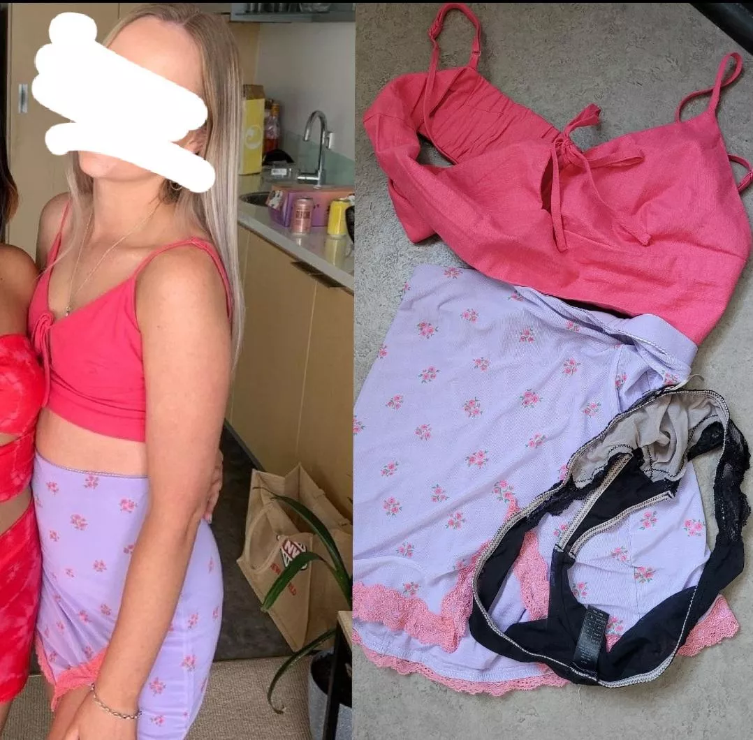 What my 23 yo step-daughter went out in vs what she left on the bathroom floor in the morning. Smelt amazing