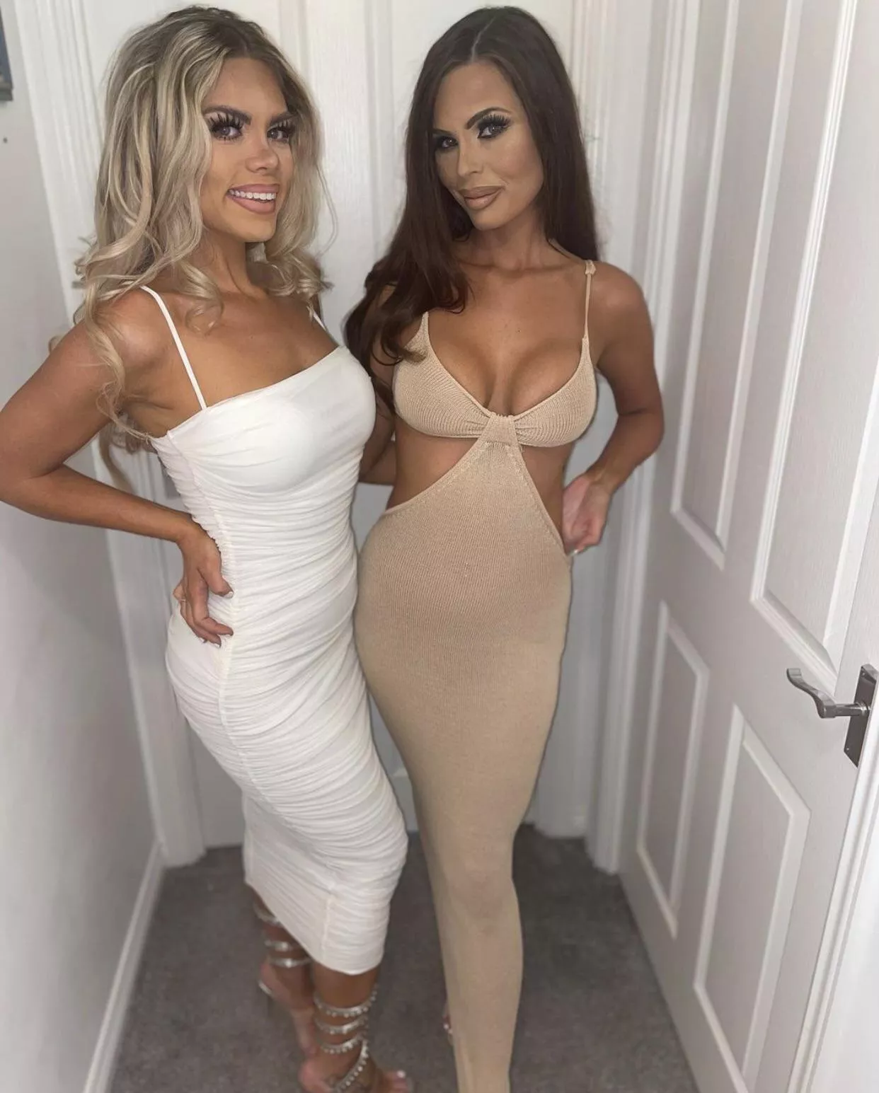 White dress, tan dress