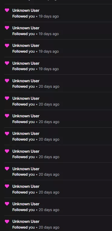 Why are my recent follows all unknown user?