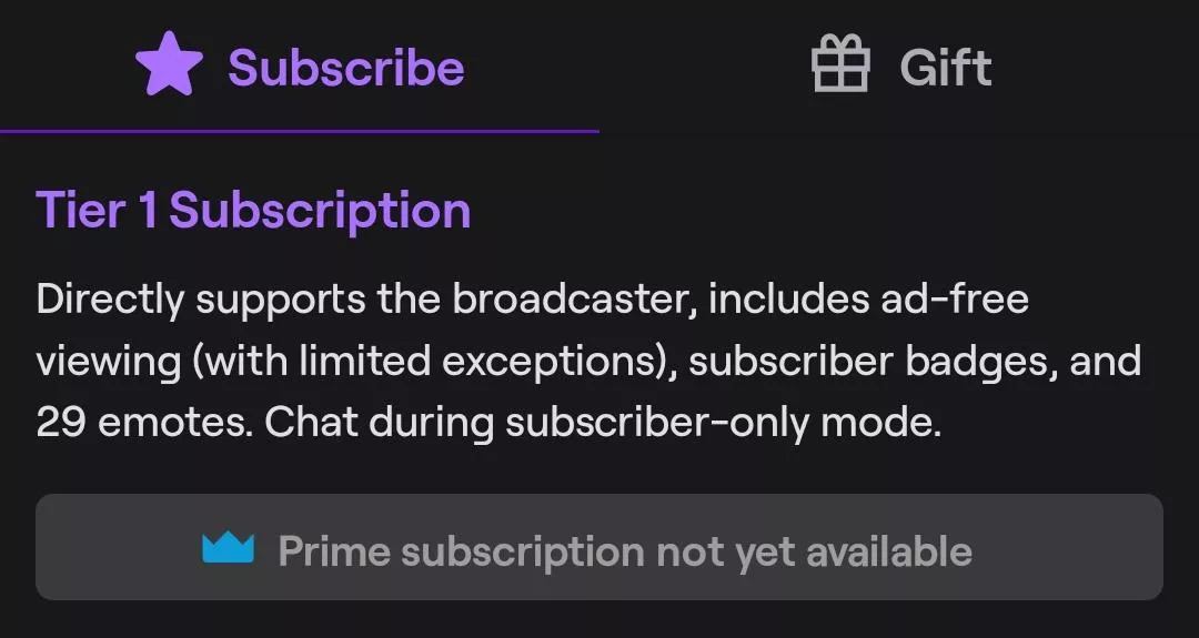 Why isn't it letting me sub with twitch prime? I haven't subbed yet.