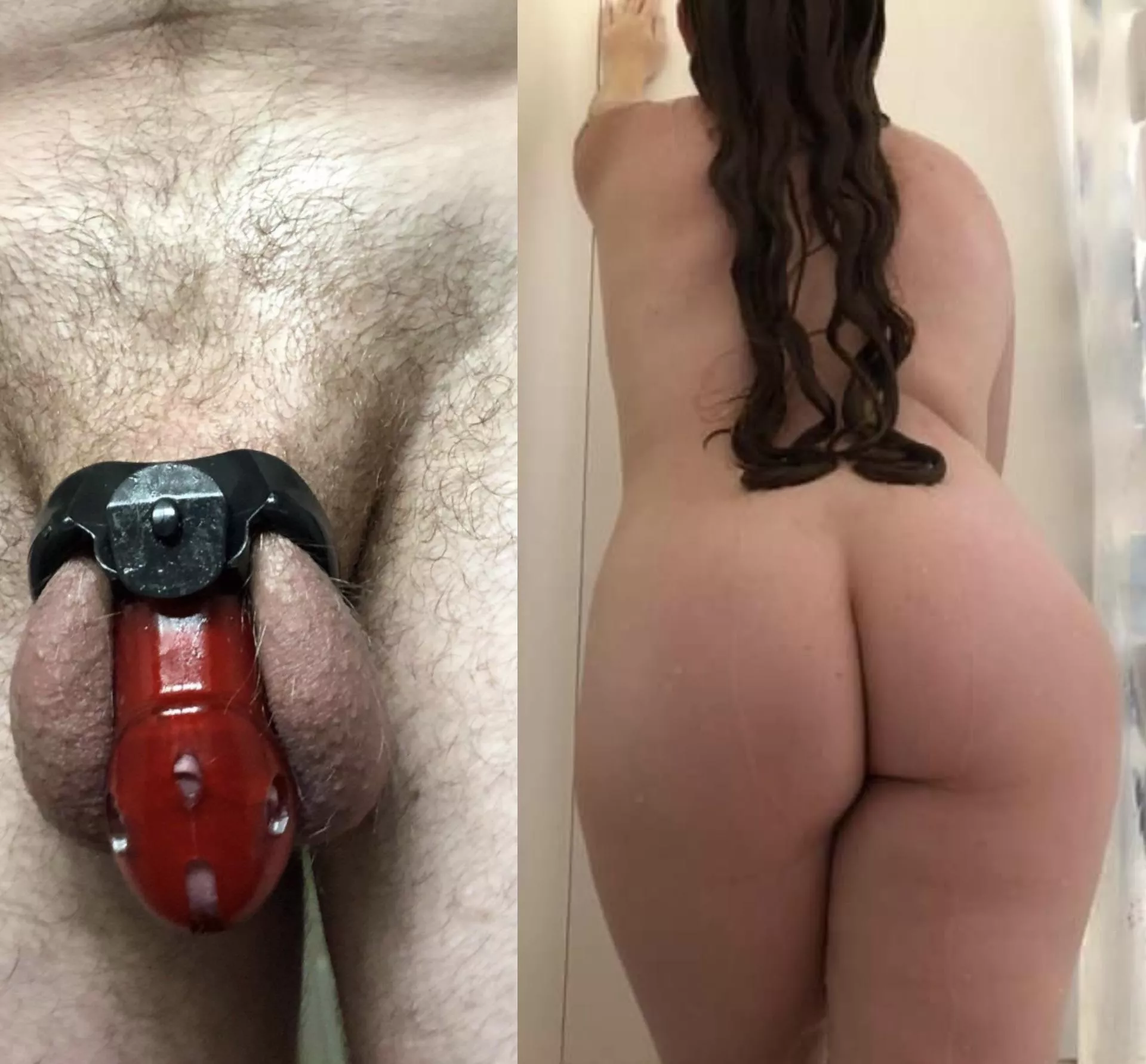 Wi(f)e is making (m)e post my locked up cock next to her ass as punishment for not Cumming in time….