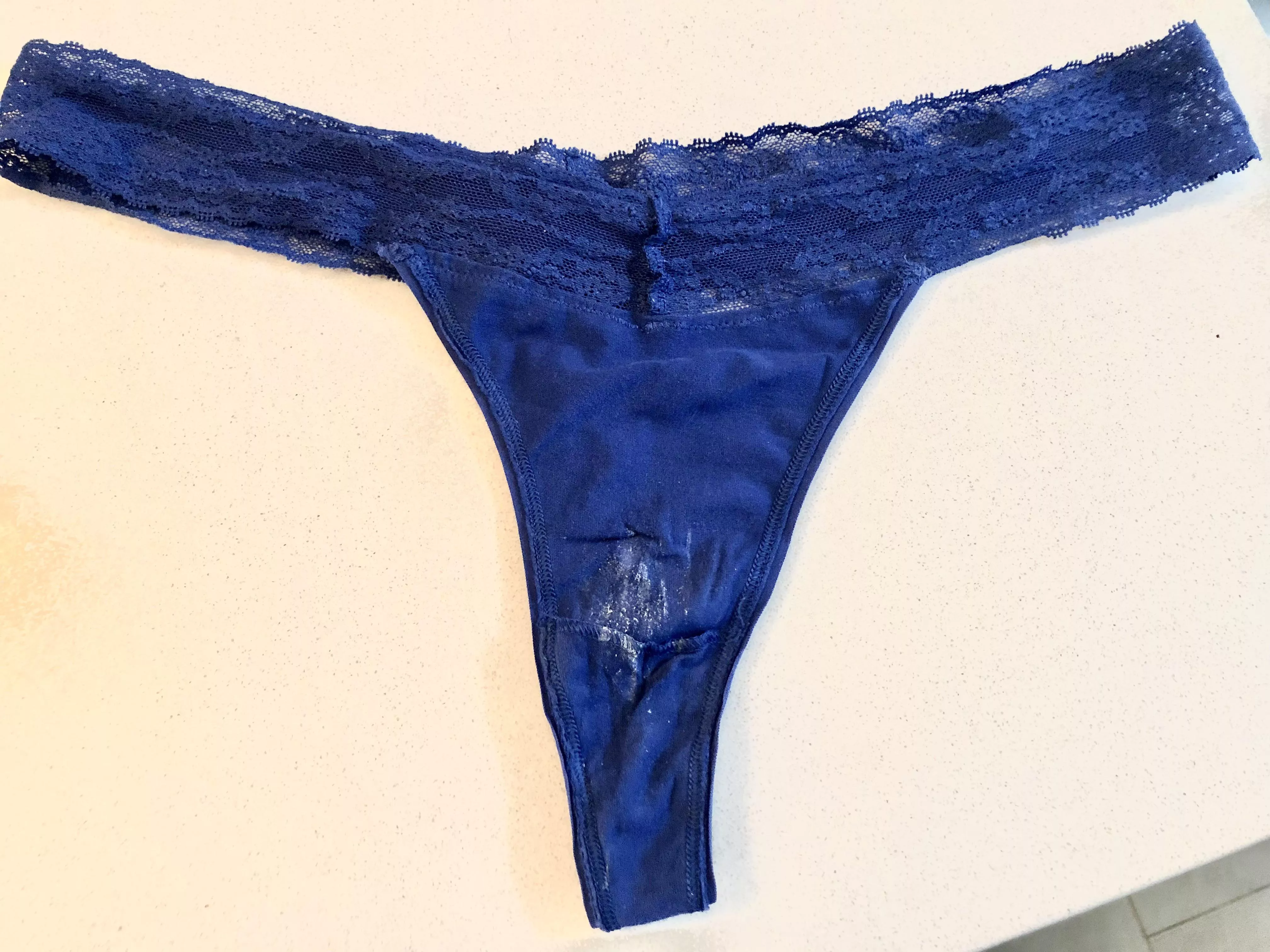 Wife’s blue thong 🤤 love imagining how wet her pussy must’ve been in these 😍