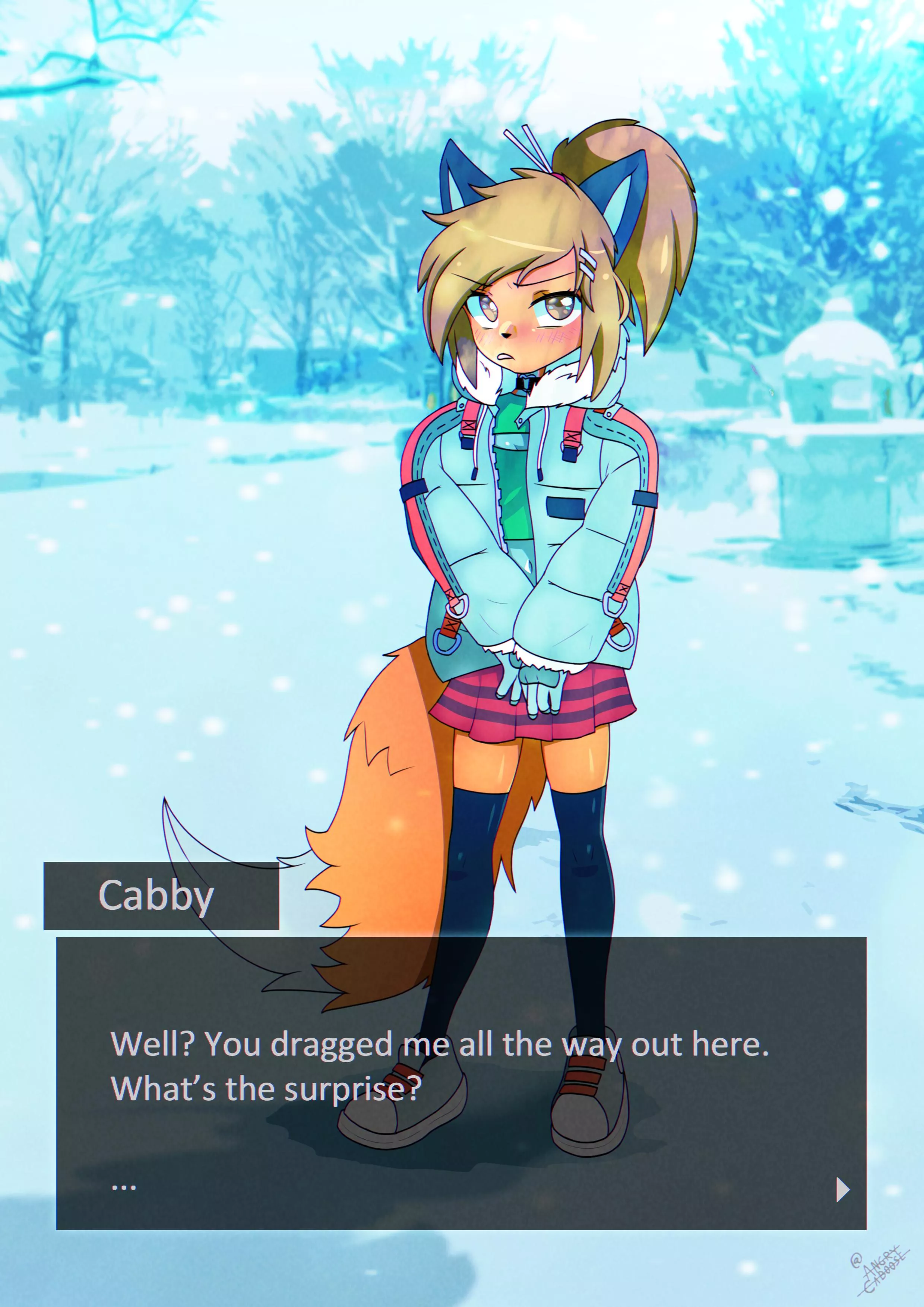 Winter with Cabby (art by me @angrycaboose)