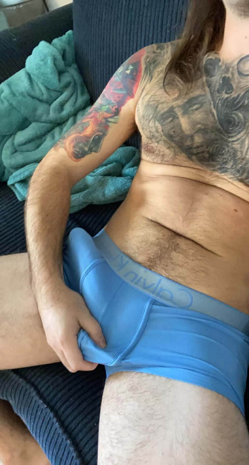 Yet again simply a huge veiny bulge in blue boxers