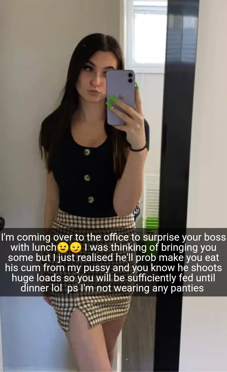 Your gf cooks a homemade meal and brings it to your boss while your lunch will be his cum from her pussy