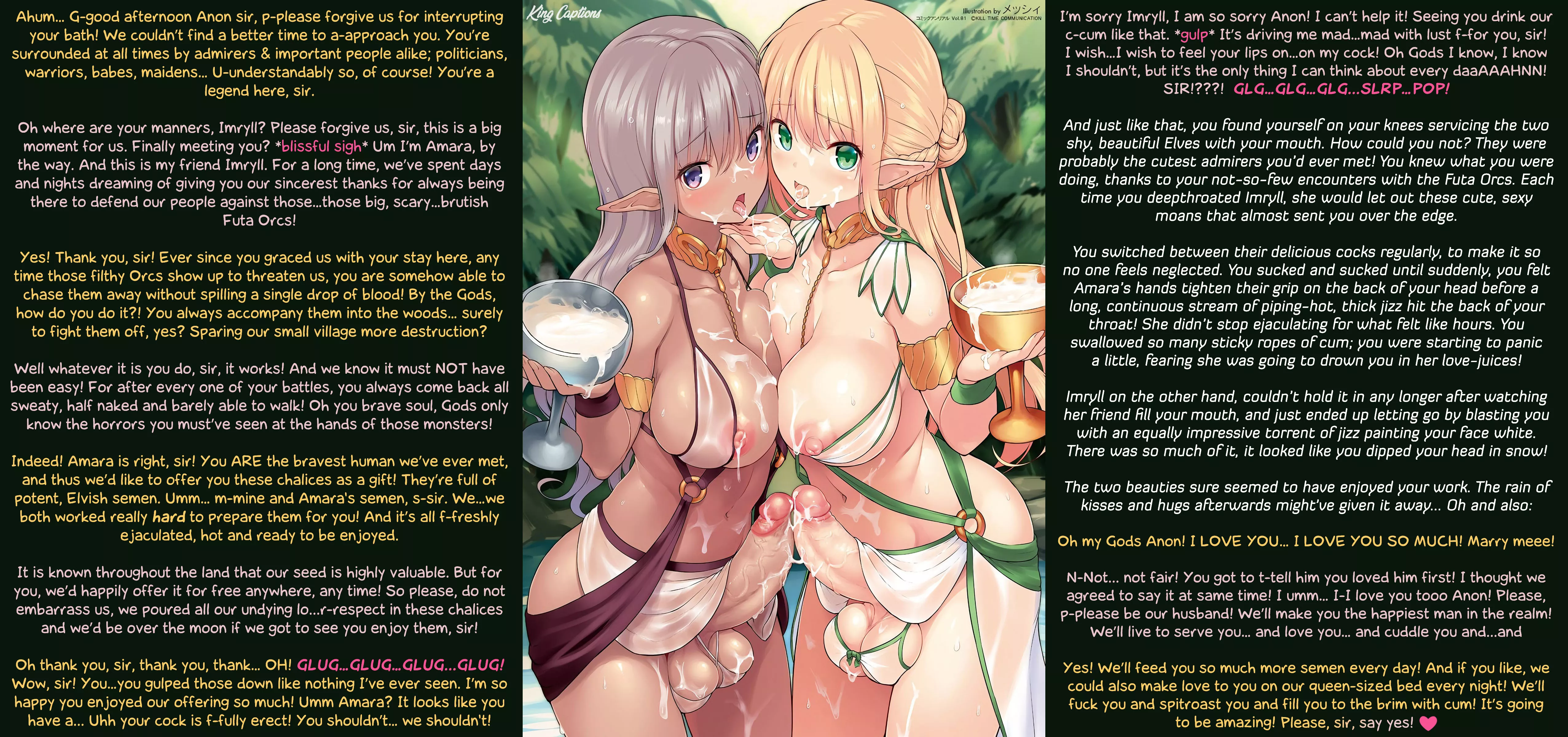 You're approached by 2 beautiful Elves trying to gift you something special... [Cum Drinking] [Wholesome] [Loving] [Long] [Artist: Messhi]