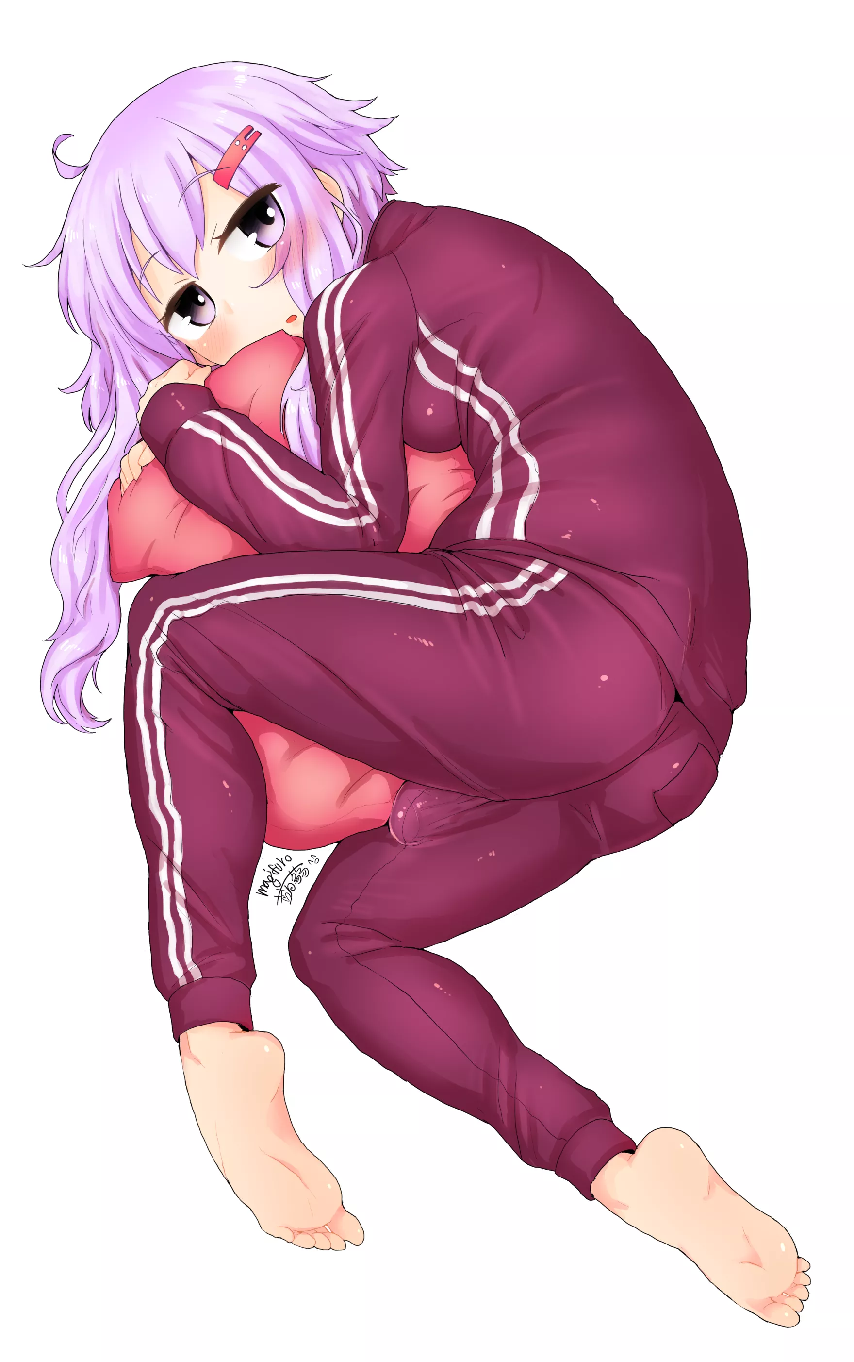 Yuzuki Yukari Hugging Her Pillow (Magifuro) [Vocaloid]