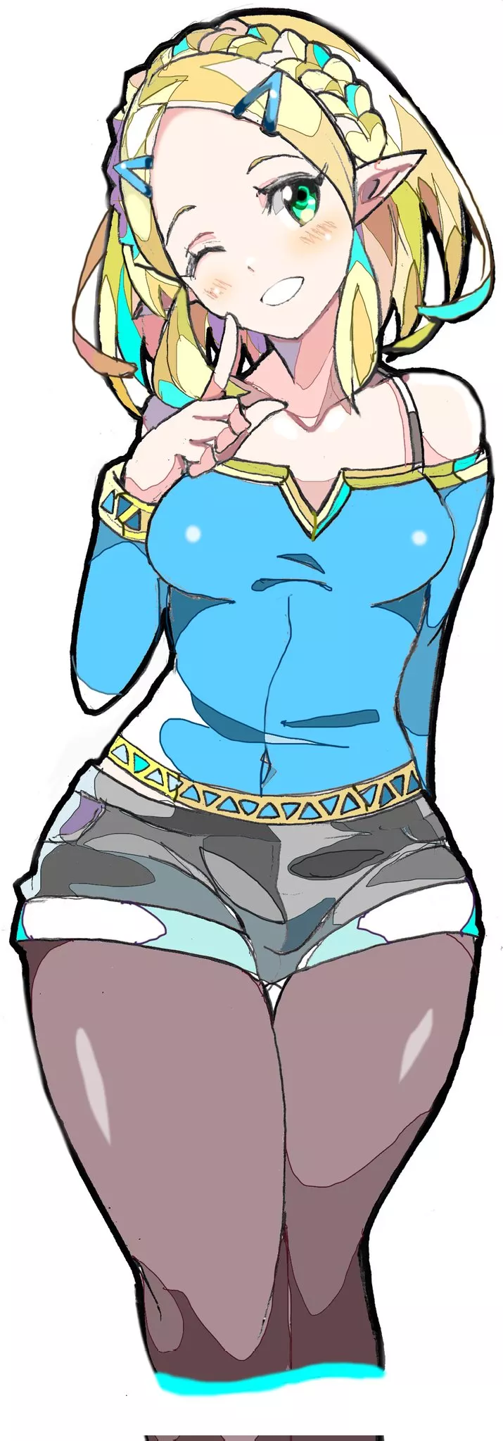 Zelda in short shorts and tights